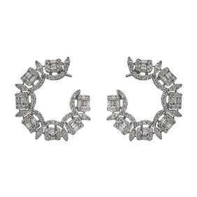 Pair of 14k White Gold Diamond Open Hoop Wreath Earrings
