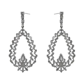 Pair of 14k White Gold Tapered Baguette-Cut Diamond Openwork Drop Earrings
