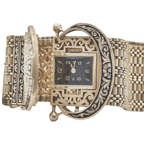 Vintage 14k Yellow Gold Enamel Watch
