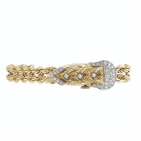 Wakmann 17 Jewels 14k Yellow Gold Diamond Watch, circa 1960