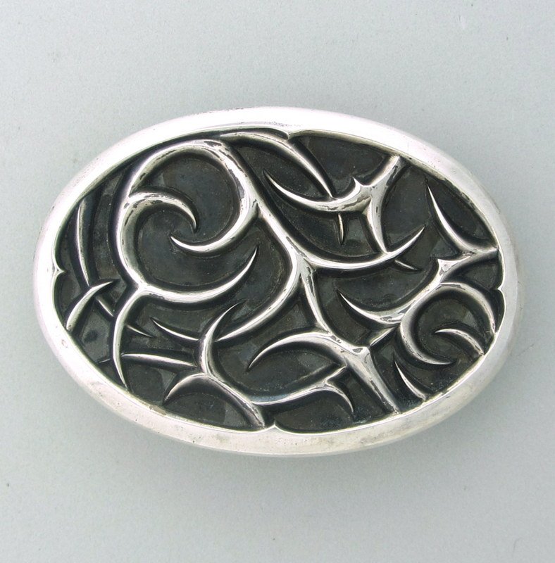 Stephen Webster Sterling Thorn Belt Buckle: Measurements -buckle is 60mm x 85mm, belt insert - 43mm wide. marks - Webster,925,makers mark. weight - 140.7 grams. consigner #sbinc
