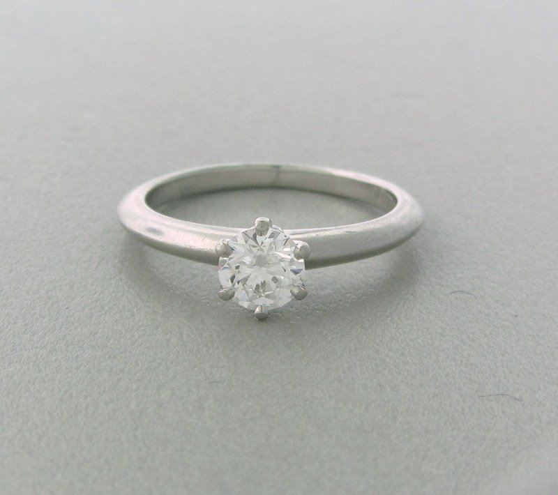 Tiffany & Co Platinum 0.47ct Diamond Engagement Ring: Measurements - ring size - 4 1/2, diamond - 0.47ct approx. G-VS1 marks - 17653156,pt950,.47ct,Tiffany & Co, weight - 3.6 grams. consigner # sb inc