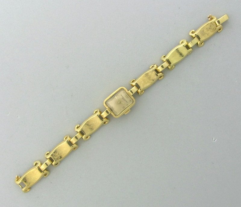18k Gold Ladies Vacheron Constantin Watch: Estate 18k gold ladies Vacheron Constantin manual wind Watch weight 37.5 gms., measurements length of watch 7", case- L-7mm x W-6.75 mm, movement marks- Vacheron Constantin Swiss Geneve , case marked 
