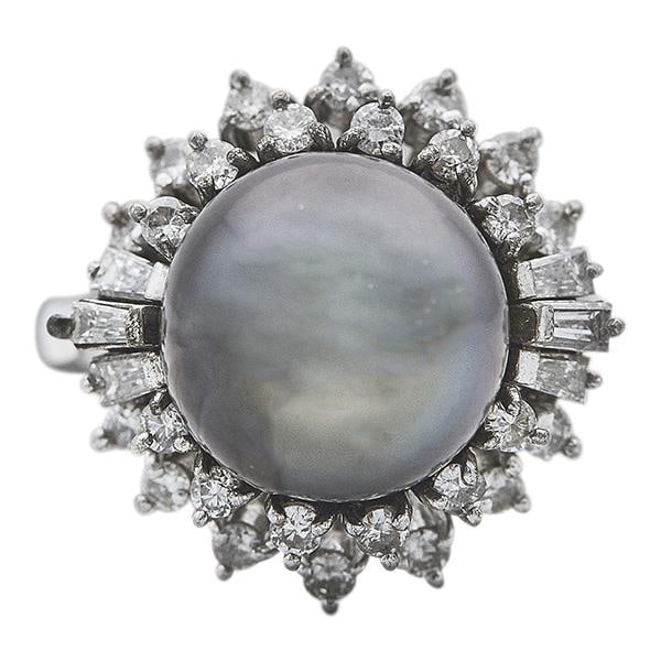 18k White Gold 11mm Tahitian Black Pearl and Diamond Ring (1 of 3)