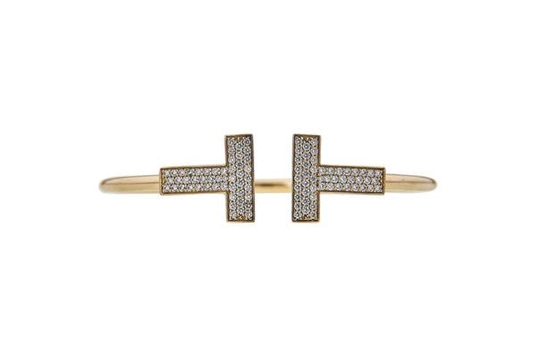 Tiffany & Co. Tiffany T 18k Rose Gold Diamond Wire Cuff Bracelet (1 of 5)