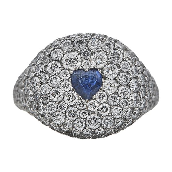 David Yurman 18k White Gold Heart-Shaped Sapphire and Diamond Signet Ring (1 of 4)