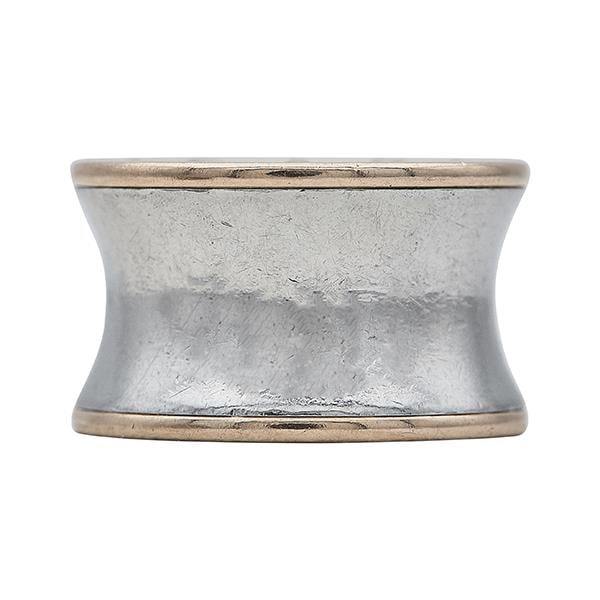 Bvlgari Bulgari B. Zero1 18k Rose Gold and Steel Band Ring: US ring size 5 1/2, width 12.5mm. Bvlgari, 52, 750, maker's mark, Made in Italy, Steel, numbered. 9.8 grams.