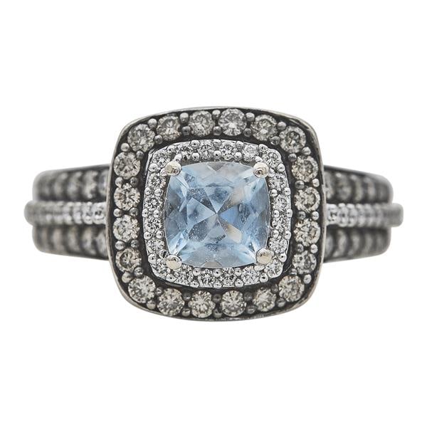 LeVian 14k White Gold Aquamarine and Diamond Double Halo Ring (1 of 3)