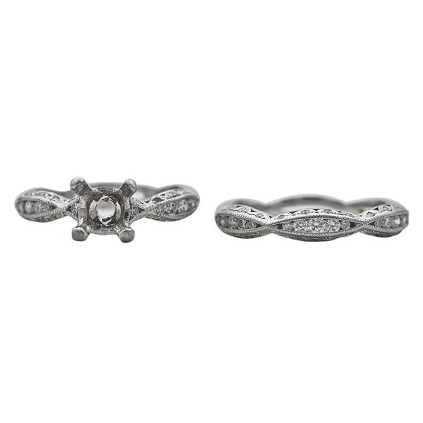 Tacori 18k White Gold Diamond Engagement Ring Setting and Wedding Band Ring (1 of 5)
