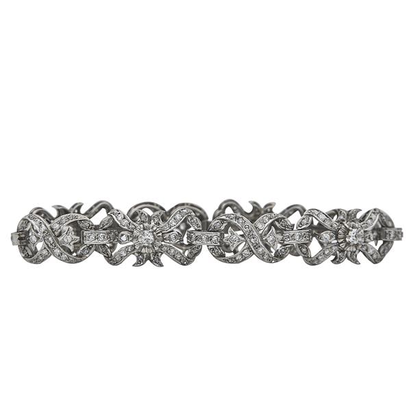 18k White Gold Round and Single Cut Diamond Floral Bracelet (1 of 3)