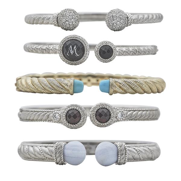 Set of 5 Judith Ripka Sterling Silver CZ and Multi-Gem Set Hinged Bangle Bracelets (1 of 6)