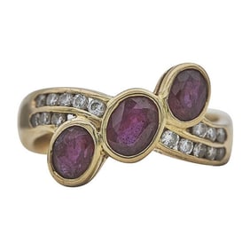 18k Yellow Gold Bezel-Set Ruby and Diamond Ring