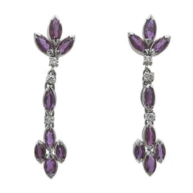 14k White Gold Ruby and Diamond Drop Earrings