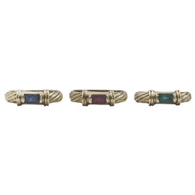 Set of 3 David Yurman 14k Yellow Gold Ruby, Emerald and Sapphire Stacking Band Rings
