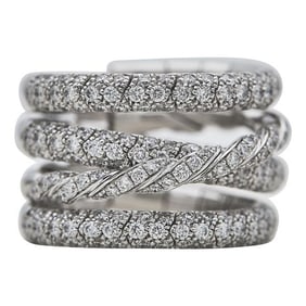 David Yurman 18k White Gold Diamond Flexible Crossover Band Ring