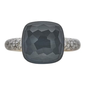 Pomellato Nudo 18k Yellow Gold London Blue Topaz and Diamond Ring