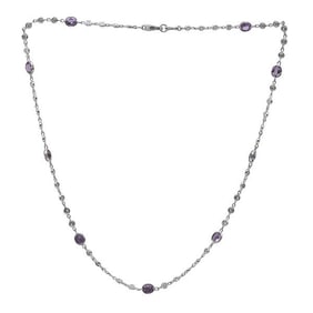 18k White Gold Bezel-Set Pink Sapphire and Diamond Chain Necklace