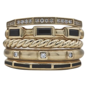 David Yurman Stax 18k Yellow Gold Black Spinel, Black Enamel and Diamond Ring
