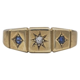 18k Yellow Gold Diamond and Sapphire Band Ring