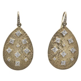 Shaill Hammered 18k Yellow Gold Diamond Drop Earrings