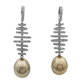 18k White Gold Diamond and South Sea Pearl Articulated Drop Earrings