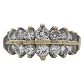 14k Yellow Gold Two Row Graduated Diamond Band Ring