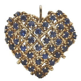 Vintage Tiffany & Co. 18k Yellow Gold Sapphire Heart Pendant