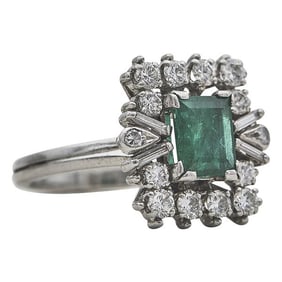 Platinum Diamond and Emerald Ring