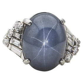 Platinum Star Sapphire and Diamond Ring