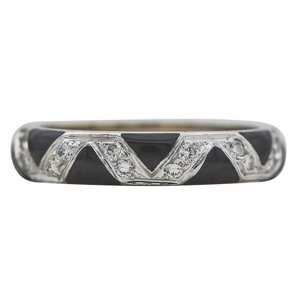Attributed to Hidalgo 18k White Gold Diamond and Enamel Zigzag Band Ring (1 of 3)