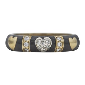 Hidalgo 18k Yellow Gold Black Enamel and Diamond Heart Band Ring