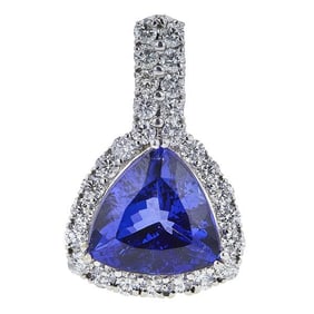 14k White Gold Trillion Tanzanite and Diamond Pendant