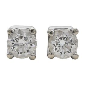 18k White Gold Round Diamond 1.20 ctw Screw Back Stud Earrings