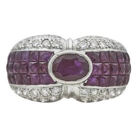 18k White Gold Oval and Mystery Set Ruby and Diamond Ring