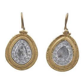 Gurhan 24k Yellow Gold Round Diamond and Diamond Slice Drop Earrings