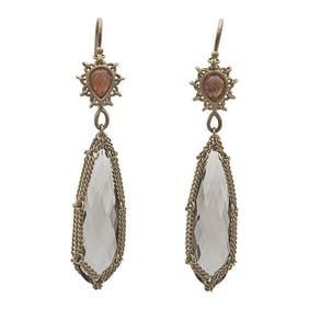 Anthony Nak 18k Yellow Gold Chain Wrapped Smoky Quartz and Orange Sapphire Drop Earrings