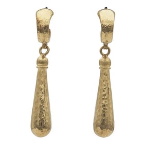 Gurhan 24k Yellow Gold Hammered Drop Earrings
