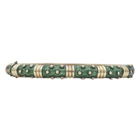 Hidalgo 18k Yellow Gold Green Enamel Bangle Bracelet