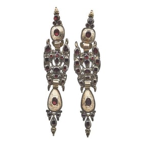 Antique Portuguese 14k Yellow Gold Paste Drop Earrings