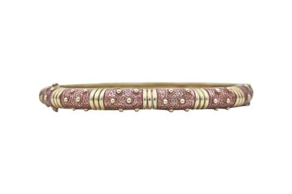 Hidalgo 18k Yellow Gold Pink Enamel Bangle Bracelet