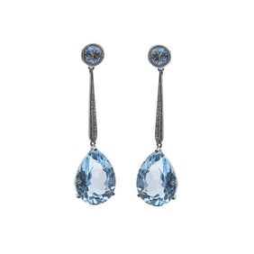 18k White Gold Topaz and Diamond Drop Earrings