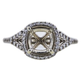 18k White Gold Diamond Halo Engagement Ring Setting