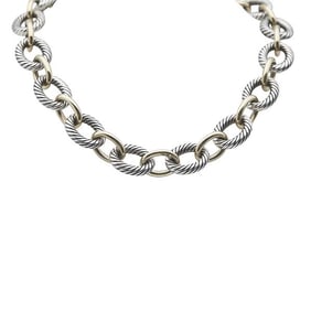 David Yurman Sterling Silver and 18k Yellow Gold Extra Large Oval Link Chain Necklace