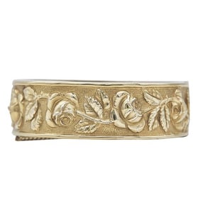 18k Yellow Gold Rose Design Hinged Bangle Bracelet