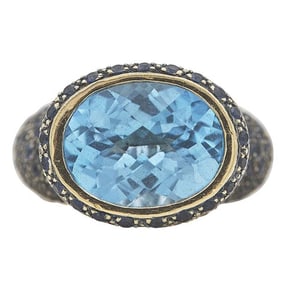 18k Yellow Gold Topaz, Sapphire and Diamond Ring