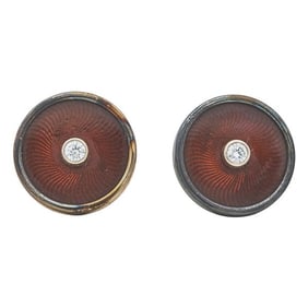 18k Rose Gold Diamond and Red Enamel Cufflinks