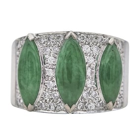 14k White Gold Jade and Diamond Ring