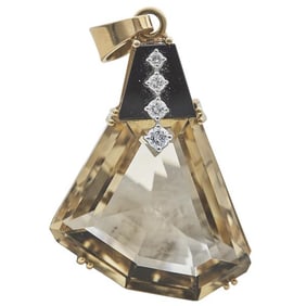 18k Yellow Gold Citrine, Black Onyx and Diamond Pendant