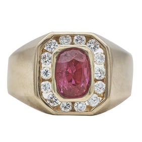 14k Yellow Gold Bezel-Set Ruby and Diamond Ring