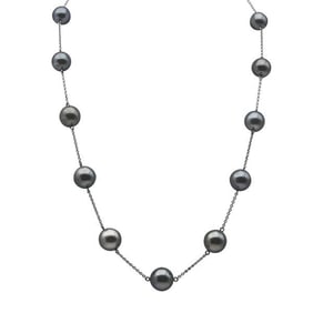 Mikimoto 18k White Gold Graduated Tahitian Pearl Station Necklace
